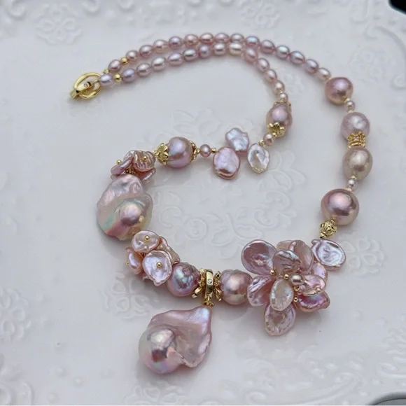 RL020 Handmade High Quality Freshwater Baroque Pearl Necklace